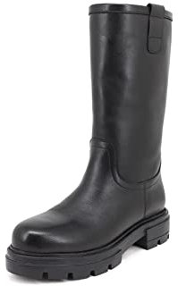 QUEEN HELENA Stivali di Pelle Biker Stivaletti Senza Chiusura con Plateau Invernali Casual Donna QH22L78 (Nero, numeric_39)