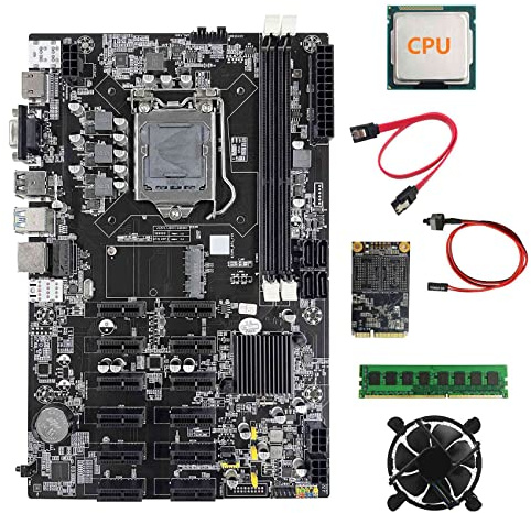 Nicfaky B75 12 PCIE ETH Mining Motherboard+Random CPU+DDR3 4GB 1600Mhz RAM+128G SSD+Fan+ Cable+Switch Cable Motherboard
