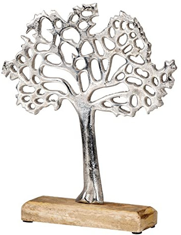 Deko-Aufsteller H25cm Lebensbaum Mangoholz Silber Braun Tischdeko Deko Baum Natur Figur