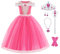 Foierp Prinzessin Aurora Kostümkleid mit kleinen Mädchen Layered Off-Shoulder Kleider Geburtstagsparty Halloween Cosplay Fancy Kleid mit Zubehör