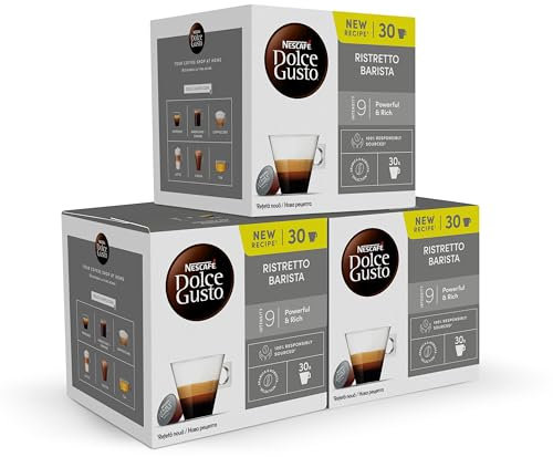 NESCAFÉ DOLCE GUSTO Ristretto Barista - Cápsulas de Café, 90 Cápsulas (3x30) - Intensidad 9 - Café de tueste intenso - Originales para cafeteras Dolce Gusto