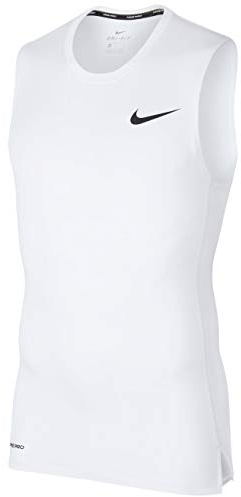 Nike Mens Pro Sleeveless Fitted Training Tee, White, M