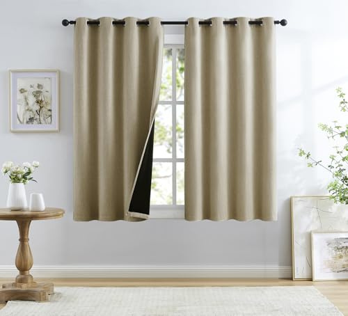 Rustikale Verdunkelungsvorhänge für Schlafzimmer, Braun, Vintage-Jute-Leinen, strukturiert, Sichtschutz, Fensterbehandlung, lichtblockierend, energieeffizient, Fensterbehandlungsset, Ösen, 101,6 cm B