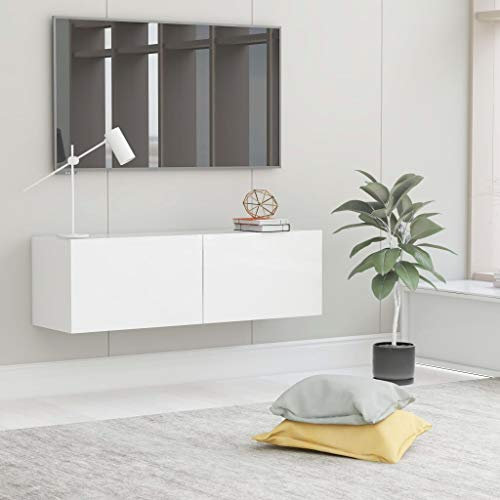 Natulvd 100 cm Floating TV Stand, Wall Mounted TV Cabinet with 2 Large Storage, Entertainment Center Hanging Media Console Shelf for Living Room, Bedroom - White