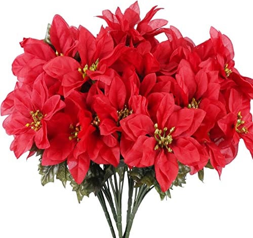 GGISUI 6 Stück Künstlich Weihnachtsstern Weihnachtsschmuck Weihnachtsstern Künstlich Blumen Deko Zimmerpflanze Deko für Hochzeit Party Restaurant Dekoration Weihnachtsbaum Neujahr Ornamente Rot