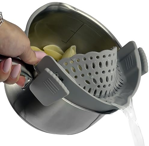 Granny's Kitchen Passoire en Silicone - Égouttoir de Cuisine pour Casserole - Filtre Pliable pour Pâtes, Légumes, Fruits - Gris