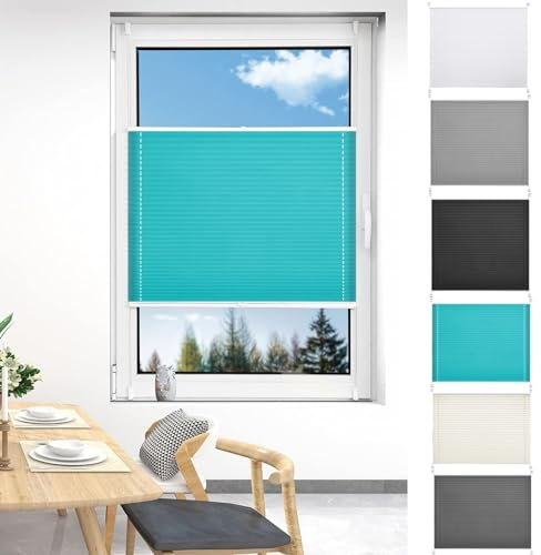 Temporary Window Blinds 105 x 200 cm Quick and Easy Assembly Clip on Blinds Stick on Blinds Includes All Assembly Parts For Windows Doors Shades, Blue
