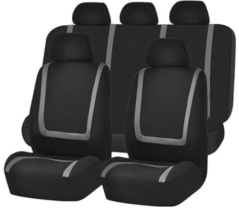 Leenax Enterprises 9 Stück 5-Sitzer Auto Polyester Sitzbezüge Sets, Für Dacia Jogger 2022-2024 Wasserdicht Atmungsaktiv rutschfest Schonbezug Satz Zubehör,E/Grey