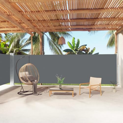 AUVYI Garten-Seitenmarkise aus Stoff (100% Polyester) mit PU-Beschichtung 180x1000 cm Anthrazit Seitenmarkise Terrasse Seitenmarkisen Zum Ausziehen Windschutz Fuer Balkon Sichtschutz für Terasse