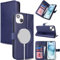 Zouzt for iPhone 15 Plus 6.7 Inch Genuine Leather Wallet case with Card Holder, [for MagSafe][Credit Slot][Real Leather] Flip Folio Book Protective Phone Cover Women Men - Dark Blue