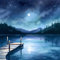 Acryl-Bild 50 x 50 cm: Pier an einem See in den Bergen bei Nacht. Aquarellmalerei (201024506)