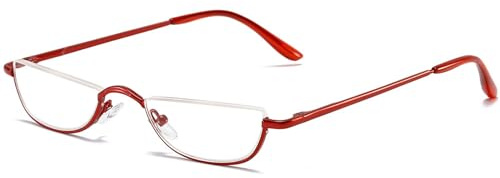 Lanomi Half Frame Reading Glasses Semi Round Men Women Spring Hinges Metal Readers Clear Lens Slim Half Moon Eyeglasses Red 1.25