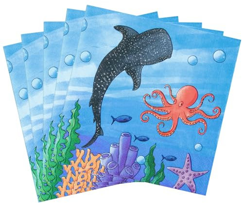 WERNNSAI Ozean Partyservietten – 50 Stück Papierservietten zum Thema Unter dem Meer Einweg Party Dekorationszubehör zum Thema Wal und Ozean für Babypartys und Geburtstage unter dem Meer