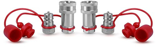 Hydraulische Schnellkupplung für Traktoren, 0,95 cm (3/8 Zoll), Kohlenstoffstahl, ISO 5675, Kugelhähne, hydraulischer Schnellkupplung mit 2 Sets Staubkappen, Pioneer-Typ