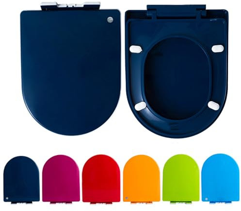 Giural Toilet Seat D Shape, Colored Toilet Seat Soft Close with Adjustable Hinge, Quick Release Top Fixed Toilet Seat Cover Color Thicked Bathroom Lid,Navy blue