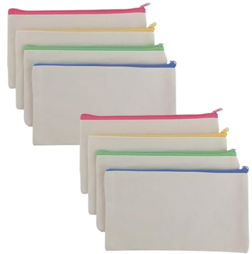 8 Stück DIY Blanko Stoff Federmäppchen, Makeup Tasche für Reisen, Schulmäppchen, Mäppchen, Kosmetiktasche Klein, Kulturbeutel, Kulturtasche, Schminktasche, Dokumententasche(21 x 12 cm)