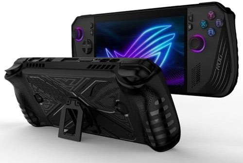 GIOPUEY Funda Compatible con ASUS ROG Ally X 2024 - con Soporte,Cubierta de PC Transparente y Parachoques de TPU Suave - Black