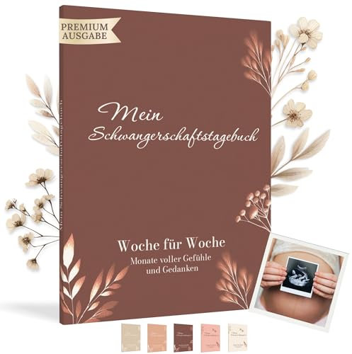 HuBorns - Schwangerschaftstagebuch um Jeden Moment Woche für Woche Festzuhalten mit Platz für Fotos und Ultraschall, Schwangerschaftsbuch zum Ausfüllen und Festhalten (Braune, Deutsch)