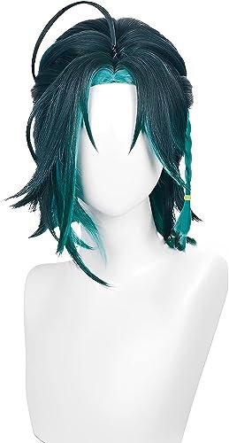 Wig Anime Cosplay Genshin Kaveh Cosplay Wigs Womens Short Braided Halloween Anime Wig + Wig Cap (Size : For Comic Xiao)