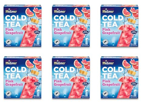 Meßmer Cold Tea Pink Grapefruit, 6 x 14 Pyramidenbeutel | Kaltaufguss Früchtetee, ohne Zuckerzusatz, Vorteilspack