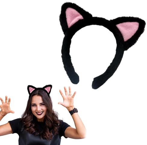 Parthan Katzenohren Haarreif, Katzenohren für Waschen von Gesicht und Make-up, Cosplay, Partys, Musikfestivals und Shows, Katzen Haarreif in Pink und Schwarz für Frauen