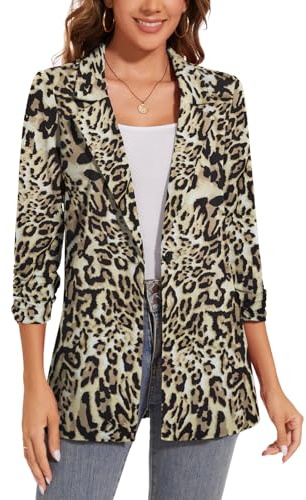 MINTLIMIT Womens Lapel Blazer Long Sleeve Solid Formal Suit Jacket Office Cardigan Coat (Leopard-Yellow Brown S)