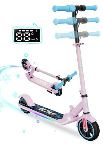 RCB Trottinette électrique Enfant 6-12 Ans, Moteur 150W - Max 16Km/h - Lumière Arc-en-Ciel - Pliable - Affichage LED - Vitesse et Hauteur Réglables, Cadeau pour Enfants et Adolescents