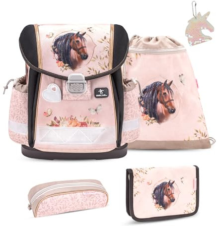 Belmil Classy Schulranzen Set 5 teilig mit extra Schlüsselanhänger (Horse Chestnut 2025)