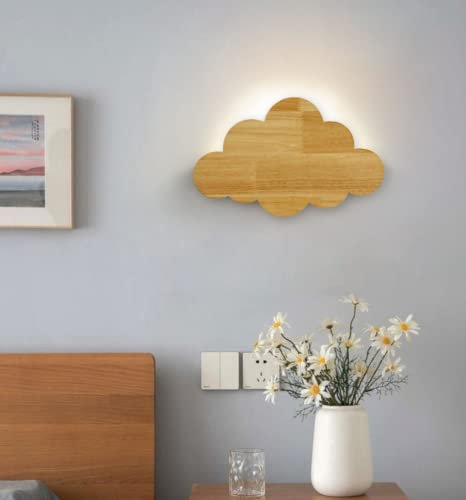 SSNCcNC Holz Wandlampe Indoor Modern Nordic Wandleuchten Minimalismus Wolken Design Dekoration Nachttischlampe Für Wohnzimmer Kinderzimmer Schlafzimmer