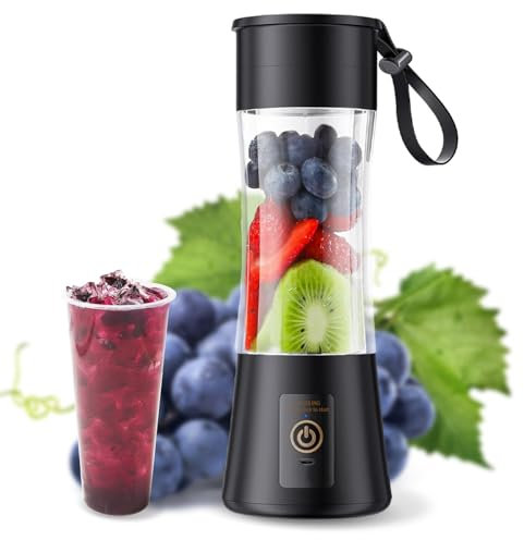 Portable Blender, USB Rechargeable, 380ml, mini blender with 6 Blades, Smoothie Maker for Travel, Gym, Office, 2000mAh, for Shakes, Juices, Black
