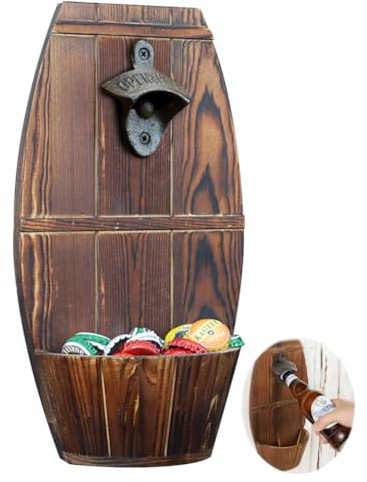 Ouvre-Bouteilles Mural en Bois, Décapsuleur mural pour bière - Avec collecteur de capsules, décapsuleur à bière utilisation comme décoration, Style Vintage, Cadeaux homme pour Papa, Ami et Collègue