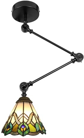 FSLiving Pendelleuchte Höhenverstellbar Hängeleuchte - Glas Esszimmerlampe Pendellampe für Küche Wohnzimmer Schlafzimmer - Tiffany-Stil Hängelampe mit E27-Fassung XDD535
