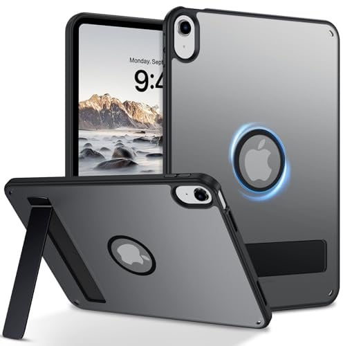 GUAGUA Hülle für iPad (A16) 11. Generation 2025 (11‘’), iPad 10. Generation 2022 (10,9‘’) [Kompatibel mit MagSafe] mit Ständer Matt Magnetisch Durchscheinende Rückseite Stoßfest Tablet Case, Schwarz