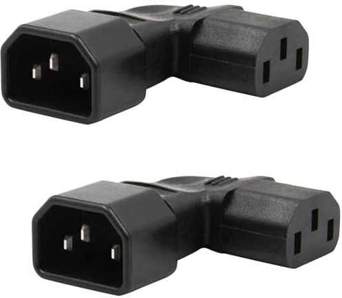 MejaRizon 2 Pack 90 Degrees Turn Left, IEC 320 C14 to C13, Angled IEC Power Adapter, 3 Pin 250V 10A Angled Power Cable, C13 to C14 Plug for PDU, UPS, Computers and HDTV