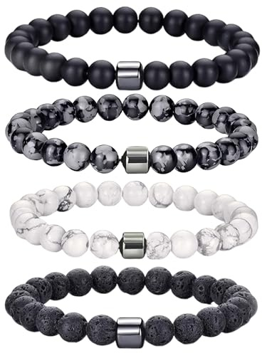 ZENGSING Perlenarmbänder für Herren Set 4 Stück Perlenarmband Herren mit 8 mm Tigerauge Lavastein Stretch Naturstein Perlen Armband für Männer elastische Herrenarmband Schmuck Geschenk