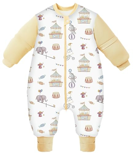 Chilsuessy Winterschlafsack mit Füßen und abnehmbaren langärmeligen Babyschlafsack mit Beinen aus natürlichen Bambusfaser kleinen Kinderschlafsack, 3,5 tog/Zirkus, L/Babyhöhe 100–110 cm