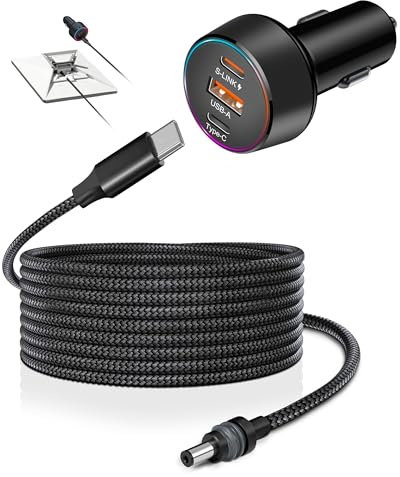 StalinkMini Car Adapter with DC Power Cable, 12V-24V Car Charger Accessories for StalinkMini, PD 30W + USB-A 22.5W + PD 100W Car Power Supply for Trucks, RVs, Boats - 10FT Braided Cable
