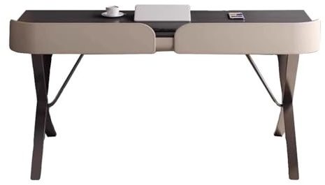 ZENGXJYCQINGJIANG Gaming Desk Black Walnut Color Desk with Drawers and Charging Station, X-shaped Metal Legs, Modern Writing Work with Storage(L)