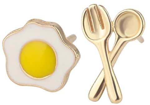 Abaodam Asymmetric Poached Egg Spoon Fork Earrings Funny Earrings Women Girls Food Lovely Ear Jewelry for Daily Wear