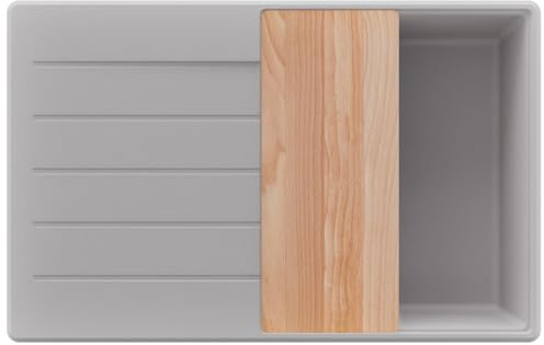 PRIMAGRAN Spülbecken ab 50er Unterschrank + Ablauf-Set, 78x50cm | Set: Ablauf-Set (Siphon, Ablaufgarnitur, Überlauf) + Schneidebrett + Granitspüle 1 Becken - Kopenhagen Top, Alles Grau