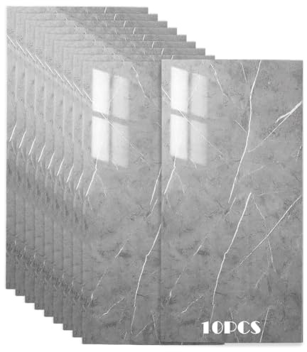 Vinilo Autoadhesivo de Mármol Pet 3D Efecto Hormigón | Panel Impermeable para Azulejos Cocina y Baño, Pared y Suelo, Antideslizante Mate, Protección Salpicaduras - 30x60 cm, 10 Piezas(Gris)