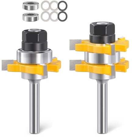 Jeu de 2 Fraises à Languette et Rainure pour Défonceuse – Queue 6 mm, Fraises d’Assemblage en T à 3 Dents, pour Assemblages Bois Rainure & Languette, Largeur de Rainure 44mm
