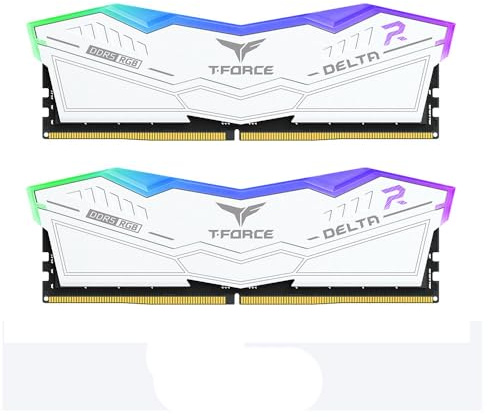 Team Group T-Force DELTA RGB DDR5 RAM, 6000 MHz, 32 GB (2 x 16 GB), CL30, memoria desktop con illuminazione RGB, raffreddamento PMIC, overclock one-click (bianco)