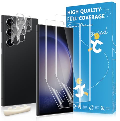Protector de Pantalla para Samsung Galaxy S23 Ultra 5G, Película de Vidrio Templado 2 Piezas+ Protector de Lente de Cámara 2 Piezas, 9H Dureza, HD Clara, Sin Burbujas, Antihuellas, Anti-Scratch