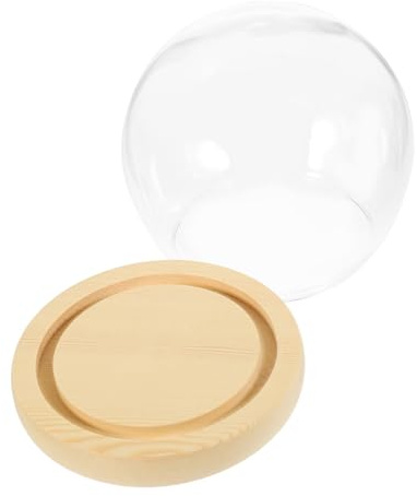 Tofficu Cloche en Verre Ronde 18 Cm avec Socle en Bois Massif, Dôme Décoratif Transparent pour Exposition de Fleurs Stabilisées, Terrarium Décoratif Décoration Jardin, Mariage et