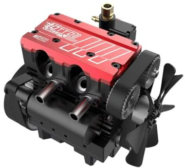 Metal lModell Motor, OTTO Motor FS-L200AC Mini Reihen-Zweizylinder 4-Takt Nitro Verbrennungsmotor Modellbausatz mit SOHC Luftgekühlt für Fans
