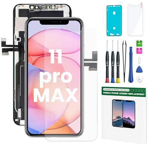 Hoonyer - Pantalla para iPhone 11 Pro Max, pantalla LCD táctil digitalizador con kit de reparación completo + protector de pantalla + adhesivo impermeable