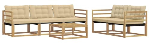 vidaXL Outdoor-Sofagarnitur 6 pcs Weiß und Beige 79 x 79 x 37 cm, Garten-Sofa, modernes Ecksofa, Robustes Loungemöbel, stilvolle Terrasse, Bequeme Sitzgruppe