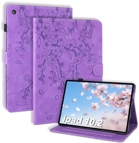 LSPCASA Custodia per iPad 9a/8a/7a generazione da 10,2 pollici 2021/2020/2019, in pelle PU, con funzione di supporto, portapenne, per iPad 10.2, viola