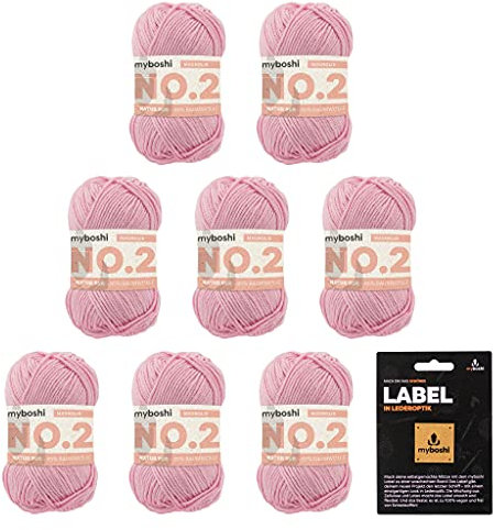 myboshi No.2 inkl. Label, Baumwolle zum Häkeln, Baby Wolle, vegane Wolle zum Stricken, Wolle 60 Grad waschbar, für Baby und Amigurumi, 50g, Ll 100m Rosa (Magnolie), 8 Knäuel